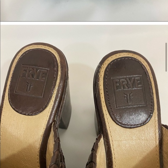 Frye Leather Harness Wooden Heels Mules - Picture 4 of 7